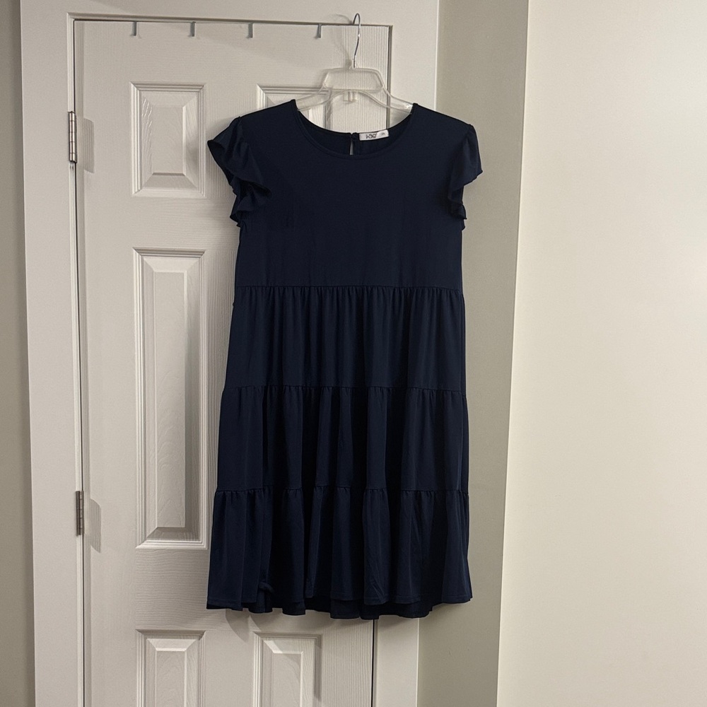 Navy Blue Tiered Dress with Flutter Sleeves